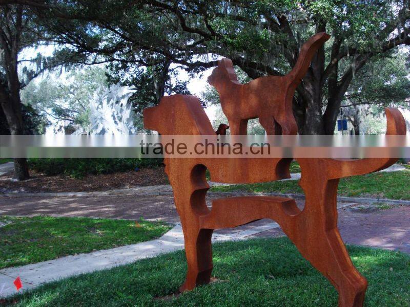 theme park statue metal craft dog garden corten steel sculpture