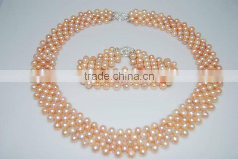 4-5mm Freshwater Pearls Necklace with Bracelet Jewelry Set