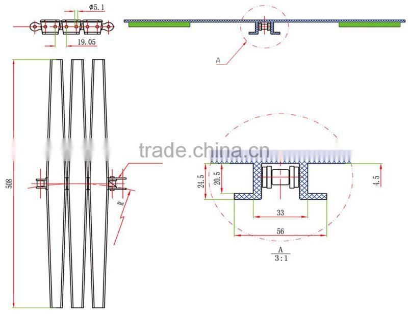 1873 2000 series side flexing sanp-on chains plastic flat top chain