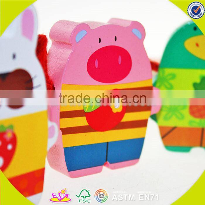 wholesale wooden happy threading toy for Kids, beautiful DIY wooden multitype blocks threading toy for children W11E041