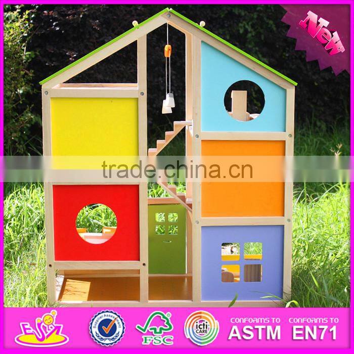 2016 new design baby wooden doll house toy, top fashion kids wooden doll house toy, lovely wooden doll house toy W06A158