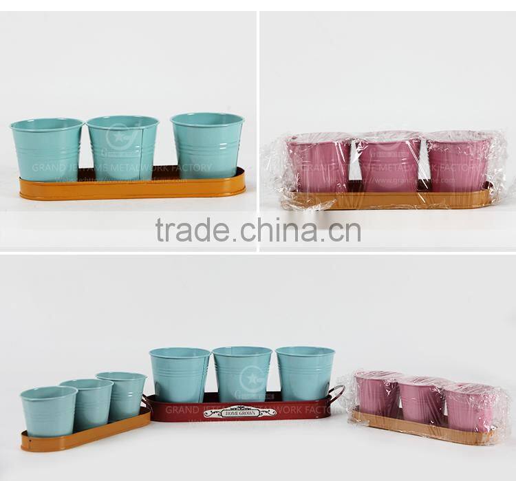 Set of 3 galvanized iron powder coating metal circular pot flower small decorative pots