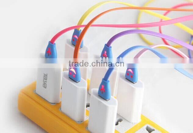 Micro USB cable charge , LED light smile cable
