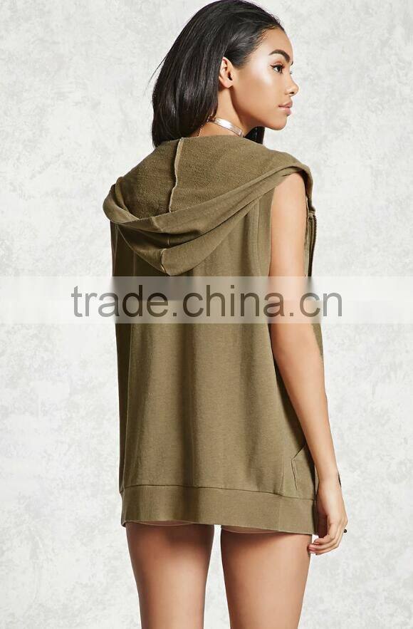 OEM Women Sleeveless Hoodies Plain Blank Stylish 100% Cotton Zip Up Gym Sleeveless Hoodie For Gym