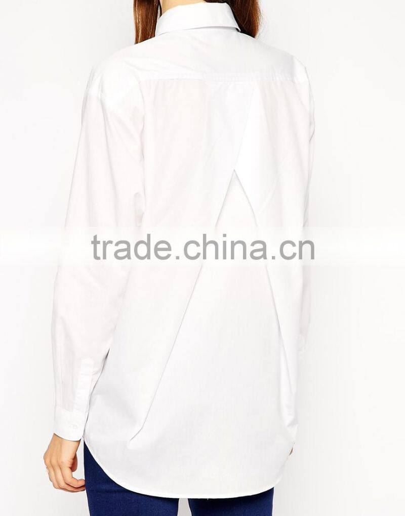 Hot sale Slim Boyfriend Classic point collar White Shirt With Pleat Detail Back