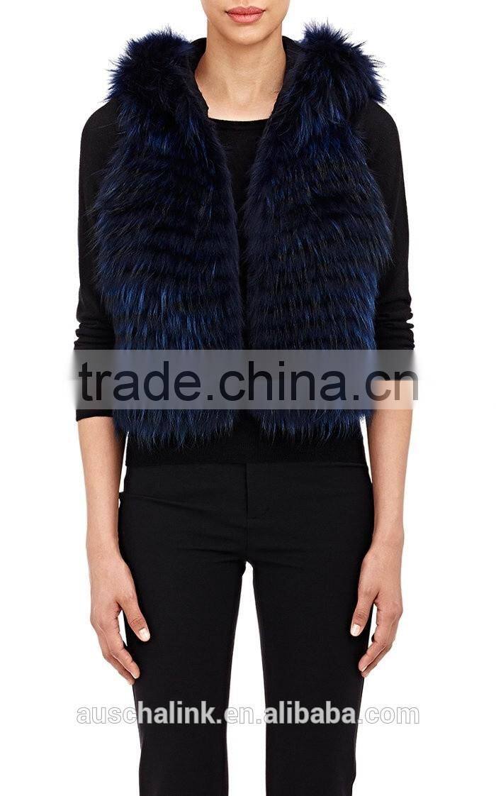 new style fashion women dyed raccoon fur vest customized