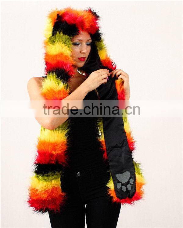 Good quality hot selling faux fur giant plush animals hood hat