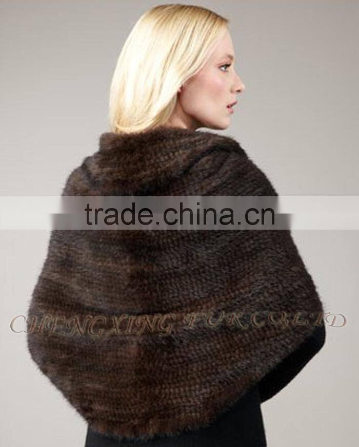 CX-B-M-107D Fashion Poncho Manufacturers White Knitted Mink Fur Shawl