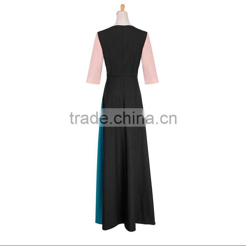 Retail Online Shopping Latest dress Designs Photos Women Contrast Maxi Evening Dress Long Sleeve