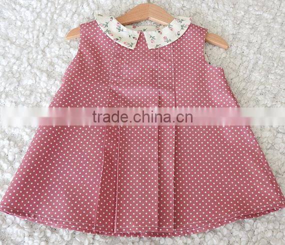 Top fashion lovely polka dot lace trim collar smocked western style 1-6 years old little girl princess dresses