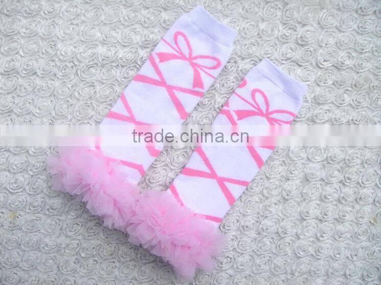 2016 Popular chevron cotton leg warmers with ruffles wholesale kids winter leg warmer