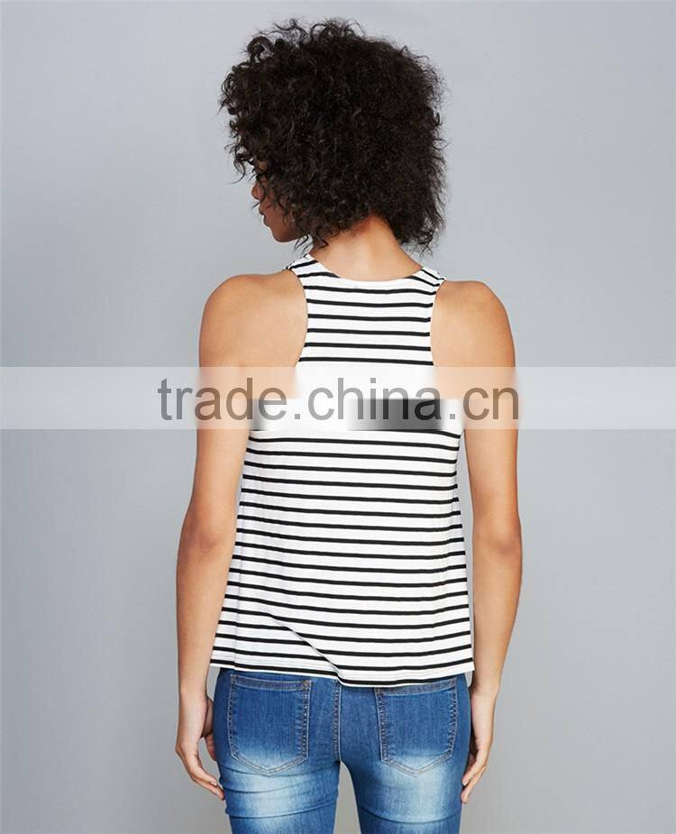 Simple design striped singlet loose tank tops wholesale women