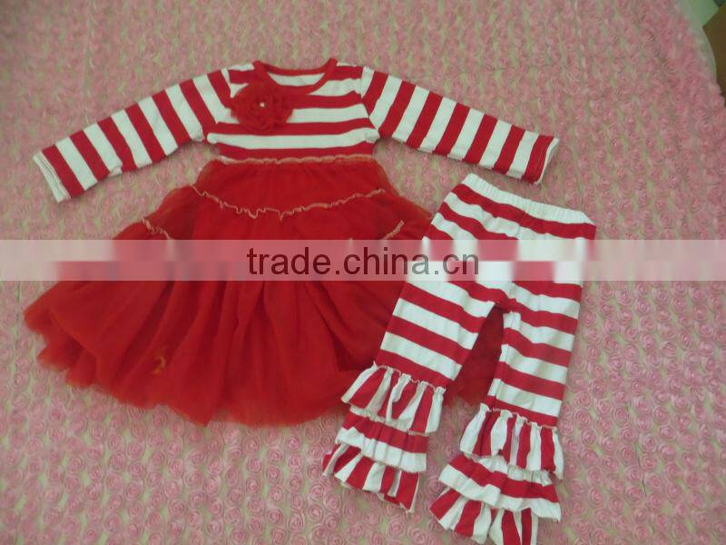 Persnickety Baby Girls Cotton Halloween Outfit Boutique Kids Yellow Stripe Long Sleevs Shirt with Brown Tripe Ruffle Pant Sets