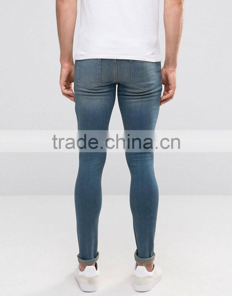 super skinny denim jeans distressed denim pants with knee rips