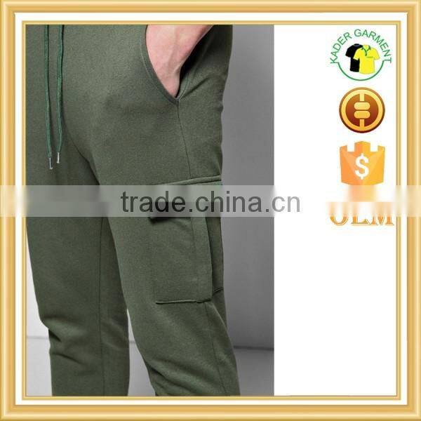 Army green tracksuits bottom 100% cotton fleece joggers with pockets