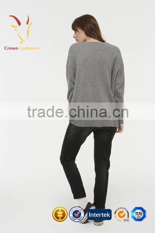 Women Grey Crew Neck Cashmere Sweater Knitting Pattern Free