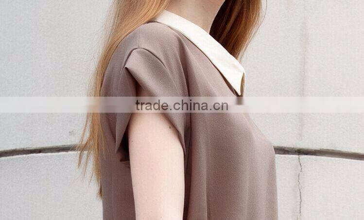 F20039B Short sleeve chiffon shirt lapel design women t shirt