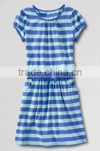 GIRLS STRIPED DROP WAIST DRESS WITH ADJUSTABLE DRAW CORD & POCKETS