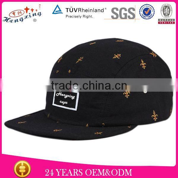 Fashion 100% Cottom Custom Design Your Own Flat Brim 5 Panel Camp Cap Wool