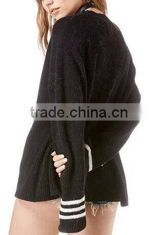 EY0911S 2-color stripe long sleeve pullover sweater for women