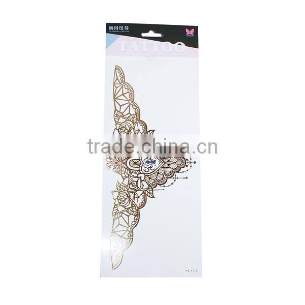 Paper Removable Waterproof Temporary Sternum Tattoo Sticker Body Art Golden Wing Pattern Rose Flower Temporary Belly Tattoos