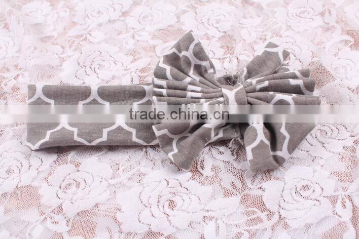 Cheap wholesale childrens boutique headbands various damask polka dots knit cotton hair bows low moq flower elastic headbands