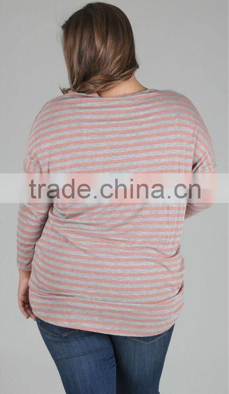 Pink Grey Striped Plus Size Maternity Top XYT2840