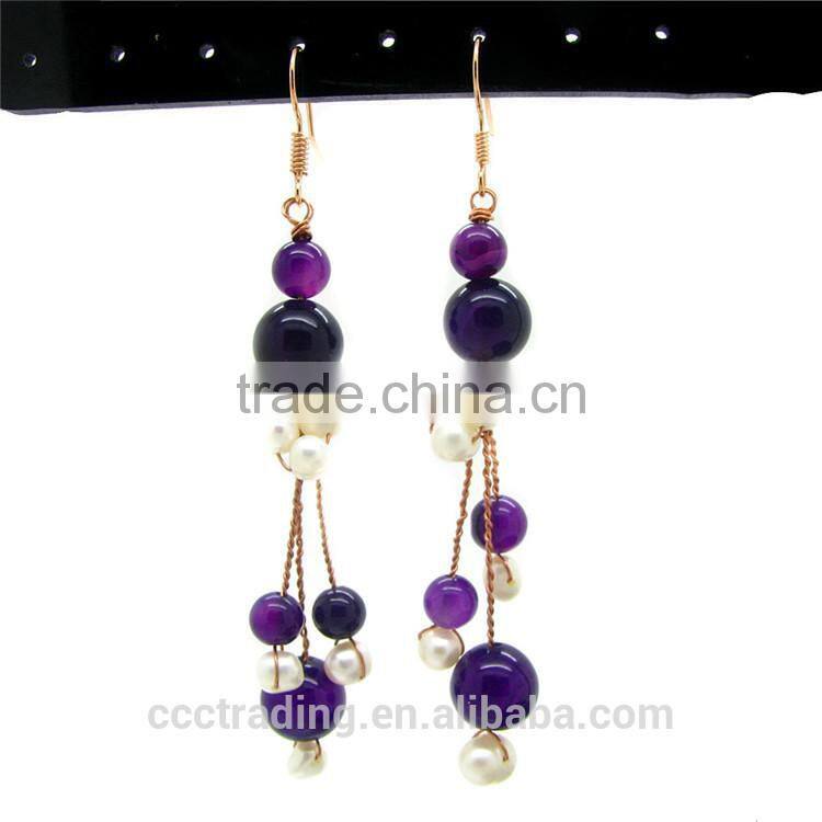 Fashion Purple color copper chain Agate Earrings CA137