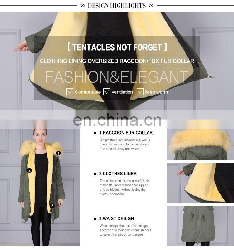 Hot sale top quality green military style apparels long fur clothing