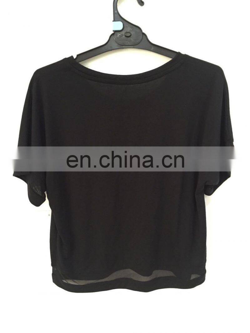 2017 summer mesh cloth splicing printing round neck T-shirt