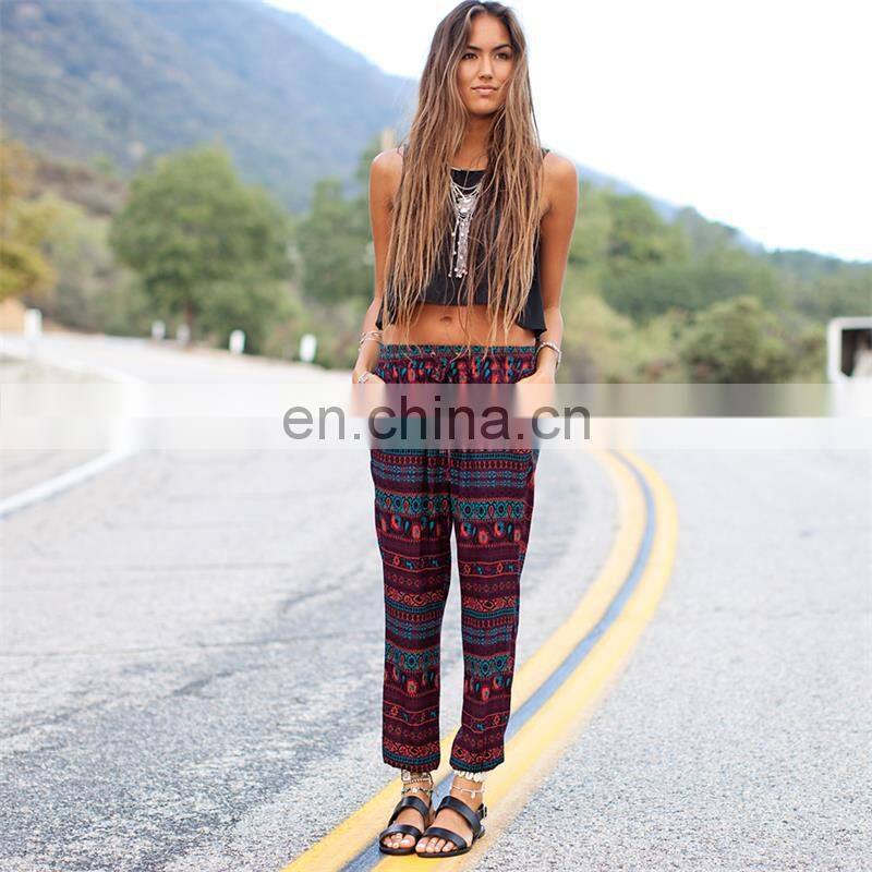 2015 latest european fashion floral printed straight-leg pants beach leisure women pants