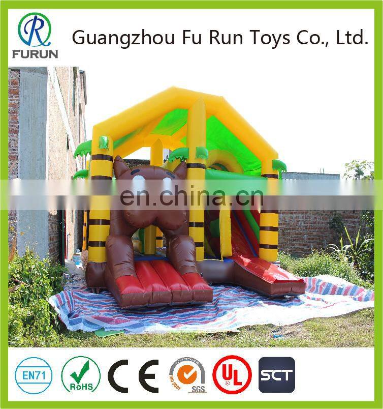 Cute dog character bouncy castle with slide jumping, inflatable dog house