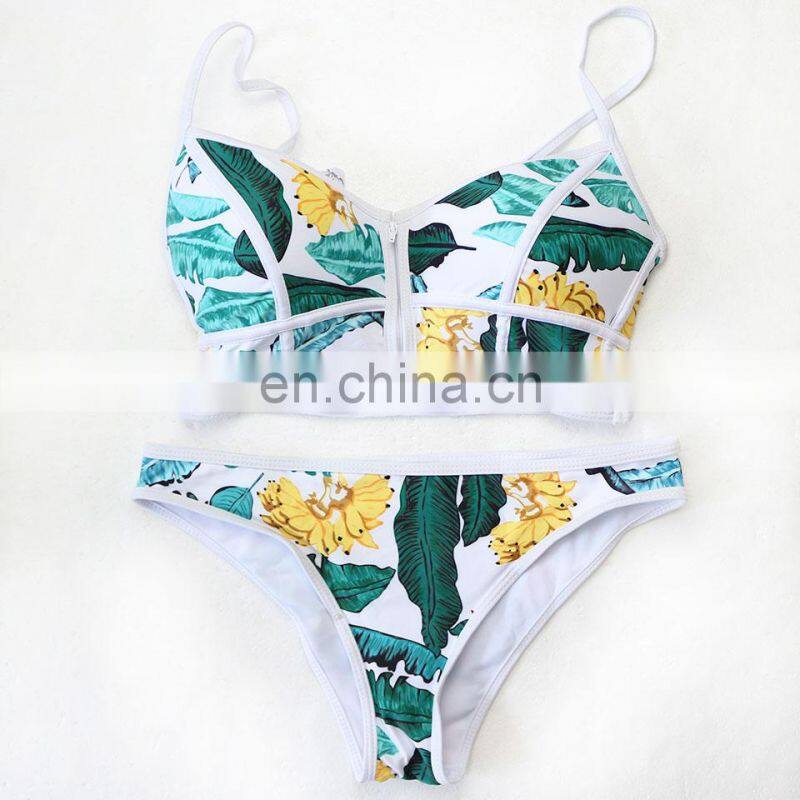 Floral Bikini Thong Zipper High Neck Swim Bathing Suit Plus Size Swimwear Women Brazilian Push Up Swimsuit