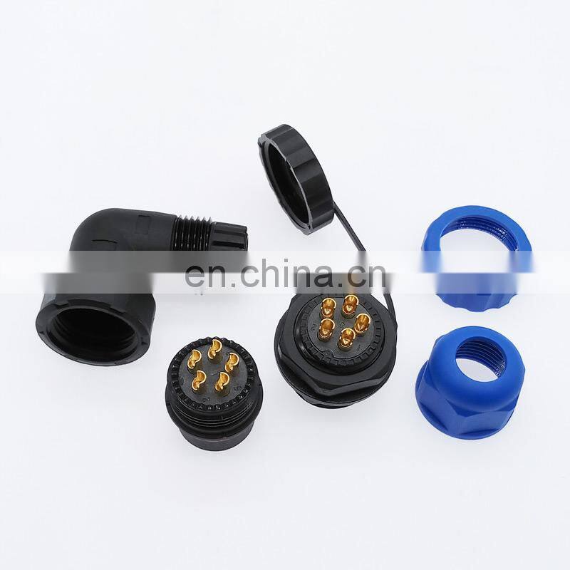 SP20 90 degree elbow waterproof connector 1pin 2pin 3/4/5/6/7/9/10/12/14Pin IP68 Industrial power angle connectors