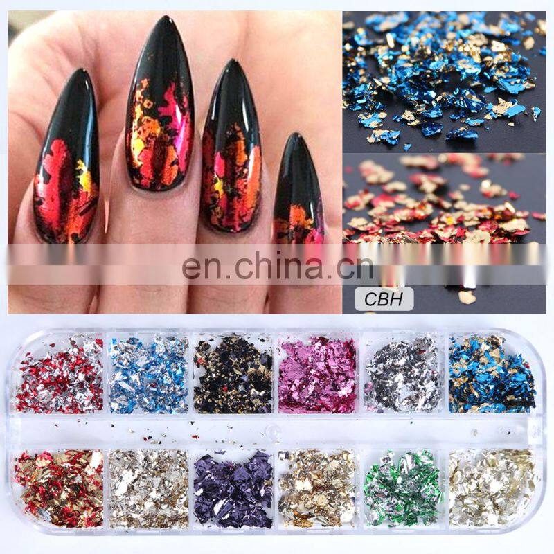 Hot Sell Nail Art Foils Sticker Metallic Gold Silver Color Nail Flakies 3D Nail Art Decorations