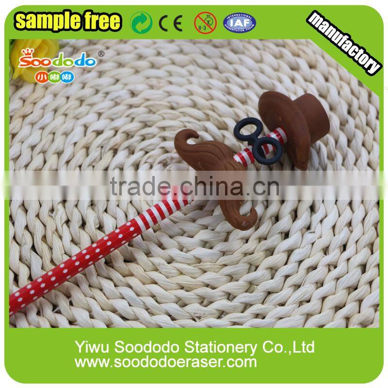 Cute Mustache &cap shape eraser pencil topper with erasers