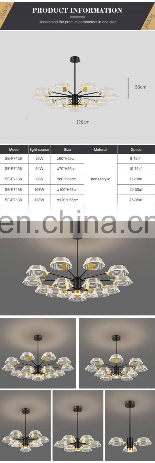 Simple Hanging Indoor Decoration Gold Black Color Living Room LED Contemporary Chandelier Lamp