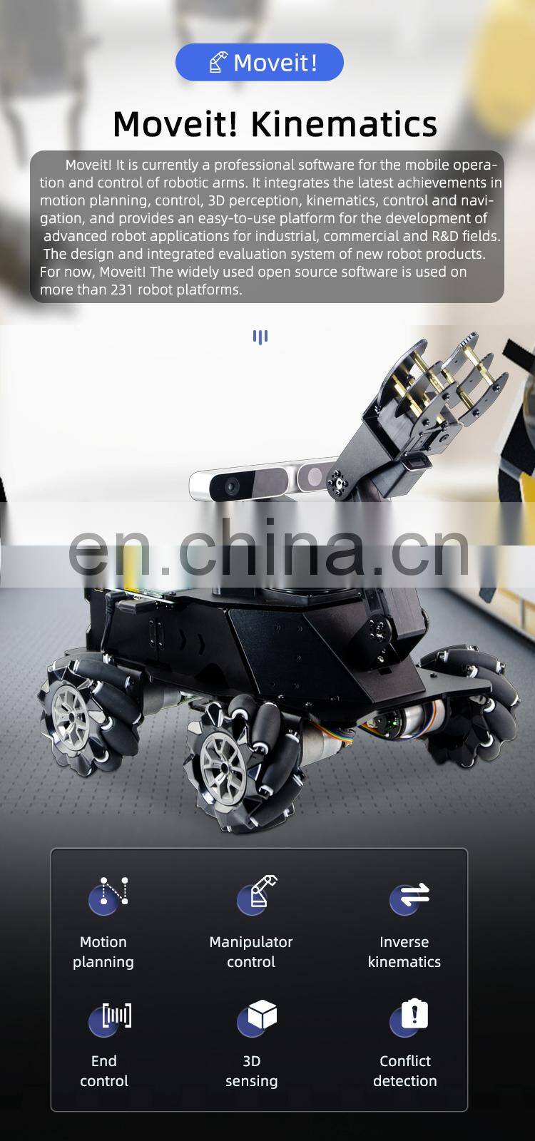 Assembled ROS MROS Lidar Car Mecanum Wheel Robot Car +4DOF Robotic Arm With 7" Touch Screen Range 12M/39.4FT