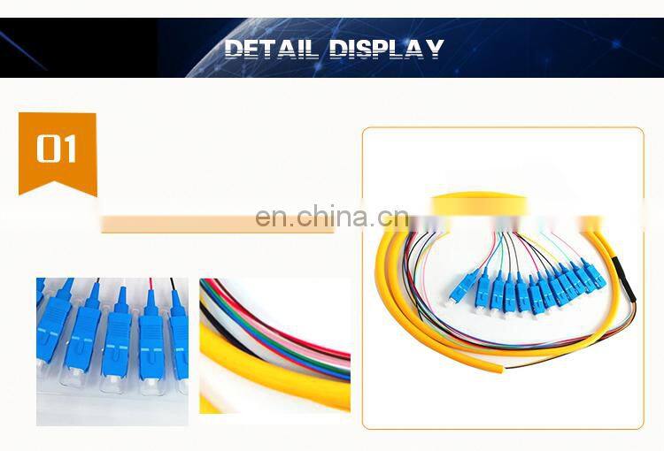 0.9mm LSZH/PVC Fiber Optic 12 core Color G652D SM LC SC UPC Pigtail