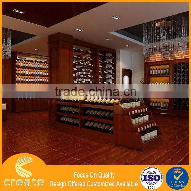 Modern cherry wooded red wine shop furniture display showcase/wine rack/wine stand
