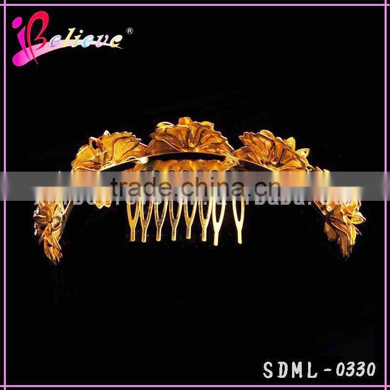 Elegant indian gold hair accessories headband, diamond flower hairbands for ladies