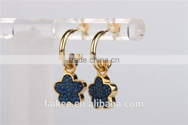wholesale fashion lady's Jewelry 925 sterling silver earring Gold plated wax micro pave setting earring