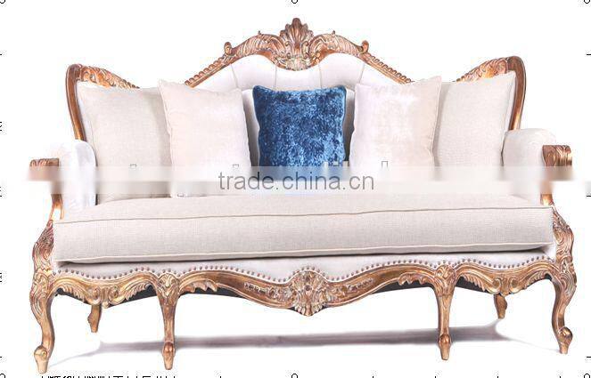 High-end Royal Style White Fabric Sofa Set Antique Hand Carved Sectional Sofa