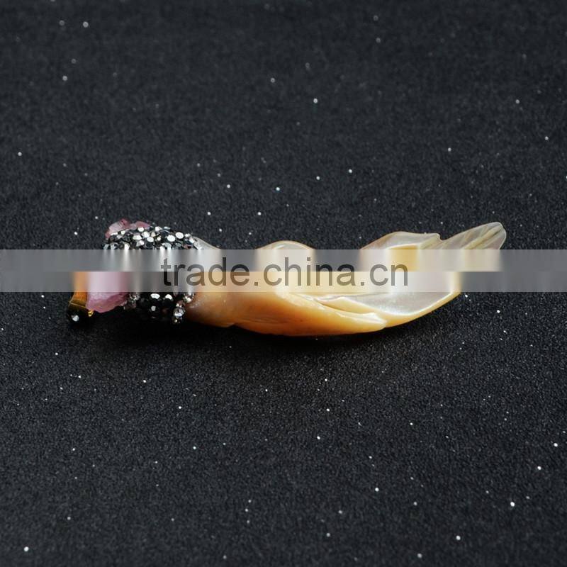 Boho CZ micro pave sea shell pendant jewelry with rose tourmaline beads