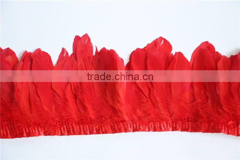 Red Goose Feather Trimming Ribbon Plumes For Dance Costumes