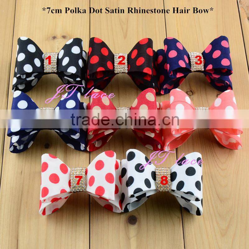 Vertical stripes hair bow - rhinestone hair bow - ribbon hair bow button centre
