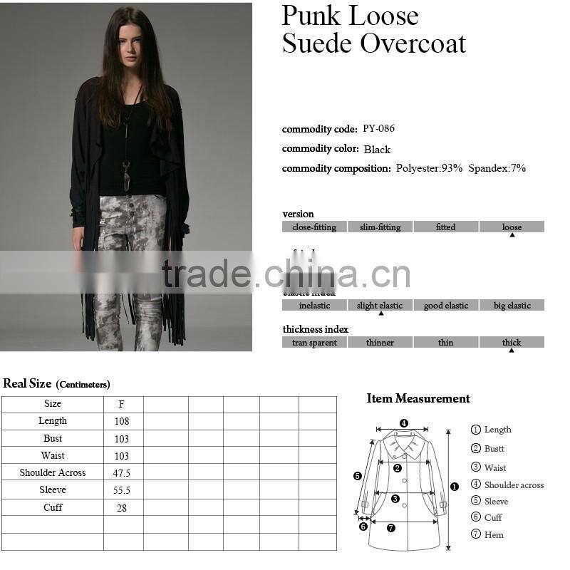 PY-086 Gothic Autumn Turn-down Collar Fitted Micro Suede Ladies Tassel Coats