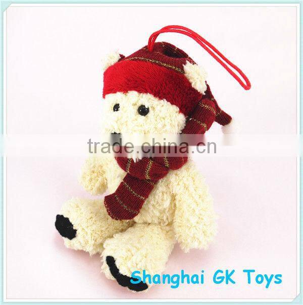 10cm Long Plush Teddy Bear Keychain with Hat & Scarf