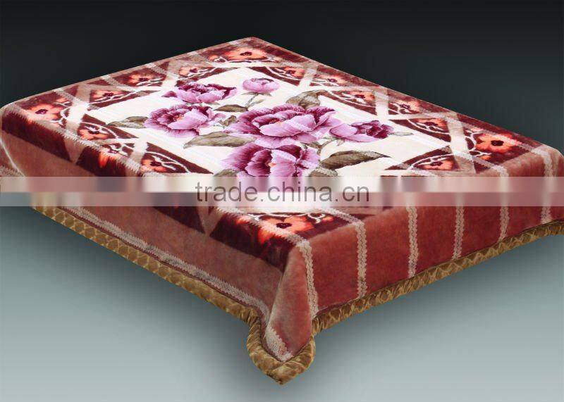 100% polyester printed &carved raschel blanket with interweaving