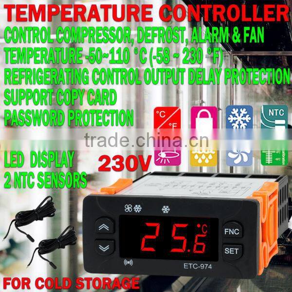 230V NTC Cold Storage ETC-974 C F Temp Thermostat Temperature Controller